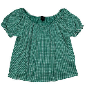 W5 Ribbed Puff Short Sleeve Women's Large Shirt Green/White Boat Neck Top